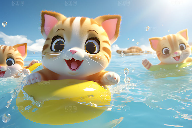 猫咪游泳3D立体模型