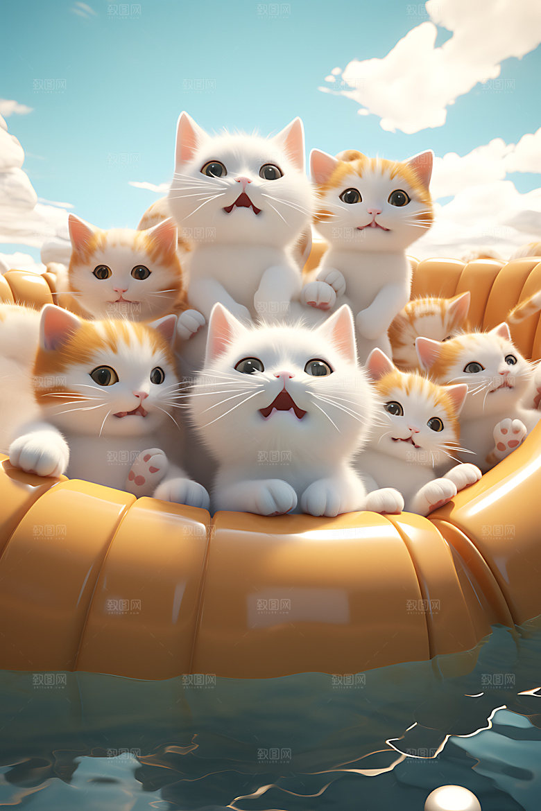 猫咪游泳卡通立体模型