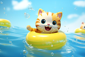 猫咪游泳可爱立体模型