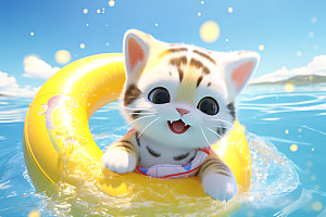 猫咪游泳小动物3D模型