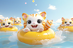 猫咪游泳3D小动物模型