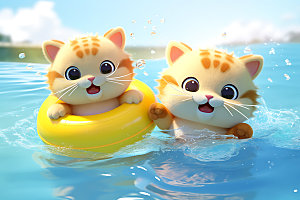 猫咪游泳3D立体模型
