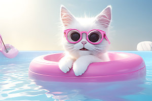 猫咪游泳小猫拟人3D模型