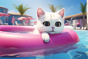 猫咪游泳立体3D模型