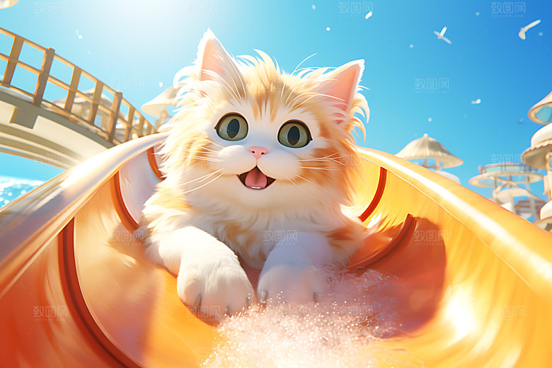 猫咪游泳可爱立体模型