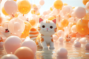 猫咪游泳小猫拟人可爱模型