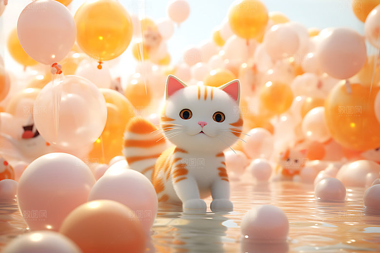 猫咪游泳小猫拟人可爱模型