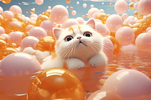 猫咪游泳小动物小猫拟人模型