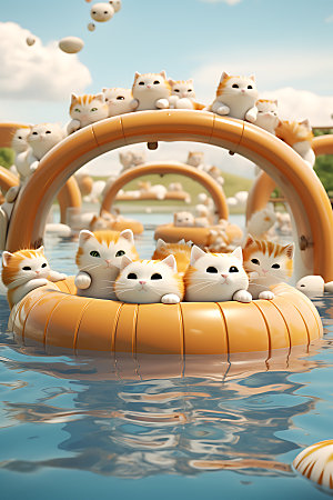 猫咪游泳海边3D模型