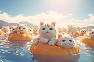 猫咪游泳小动物立体模型