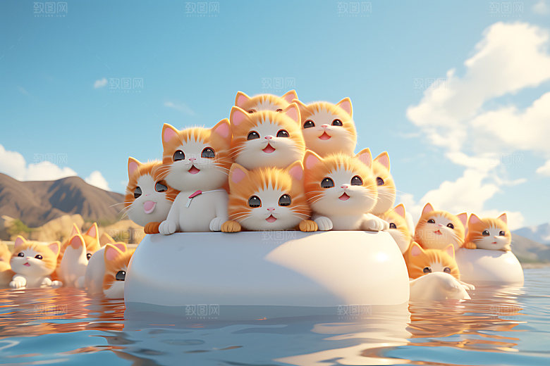 猫咪游泳立体卡通模型