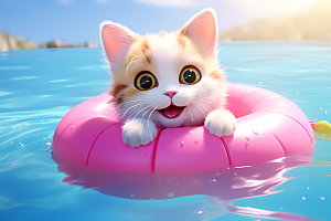 猫咪游泳小动物可爱模型