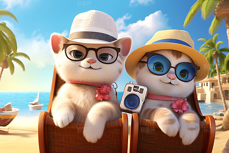 猫咪游泳海边3D模型
