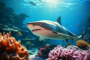 鲨鱼大海动物摄影图