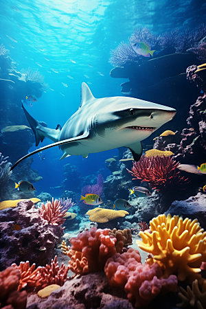 鲨鱼环保动物摄影图