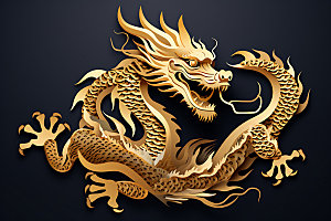 中国龙金色十二生肖元素