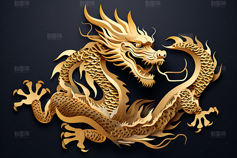 中国龙金色十二生肖元素