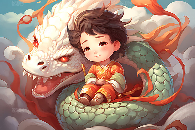 龙年儿童可爱十二生肖插画