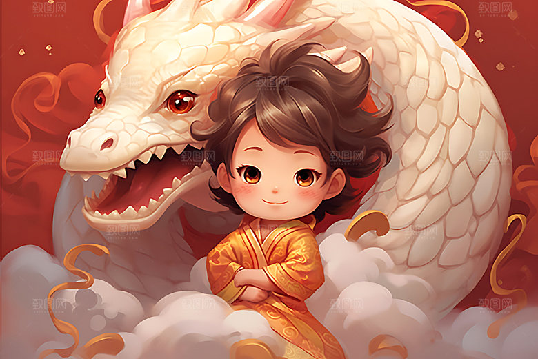 龙年儿童可爱十二生肖插画