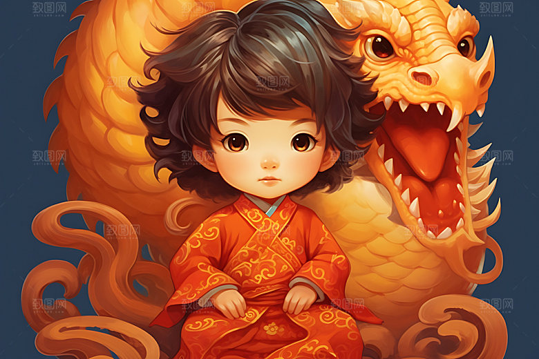 龙年儿童生肖宝宝可爱插画