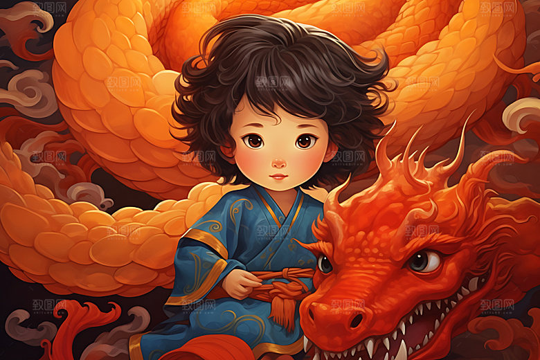 龙年儿童生肖宝宝卡通插画