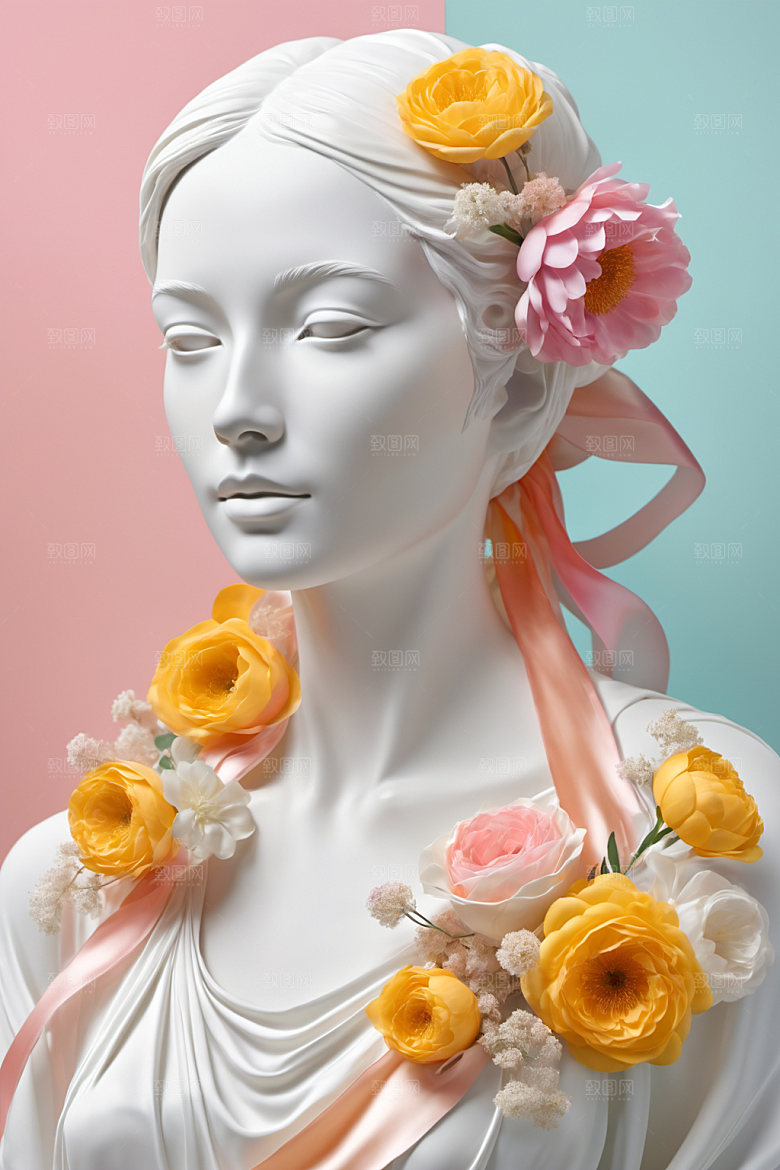 石膏雕塑唯美人像素材