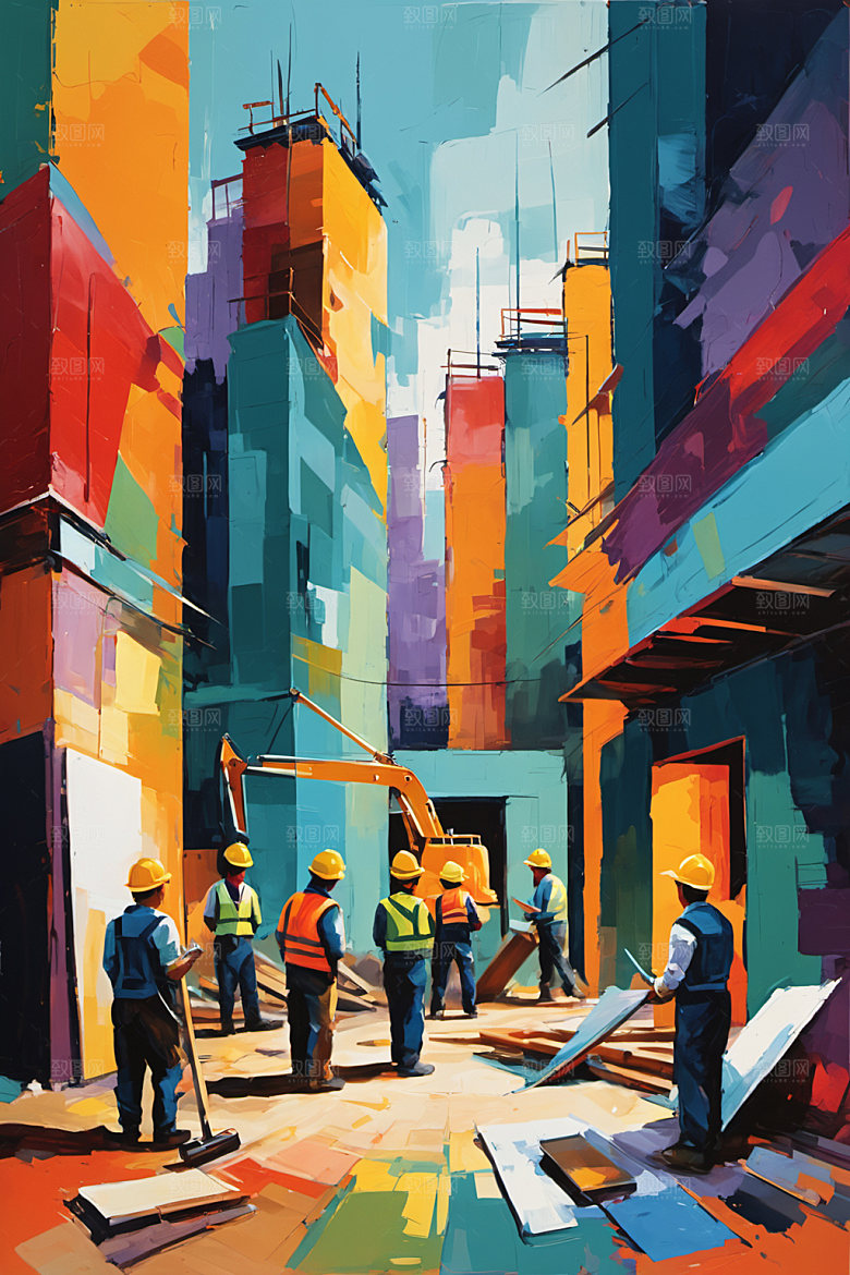 彩色工人建设涂鸦插画