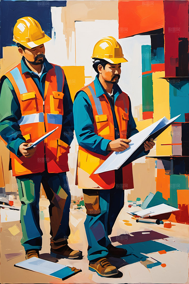 彩色工人建设生产插画
