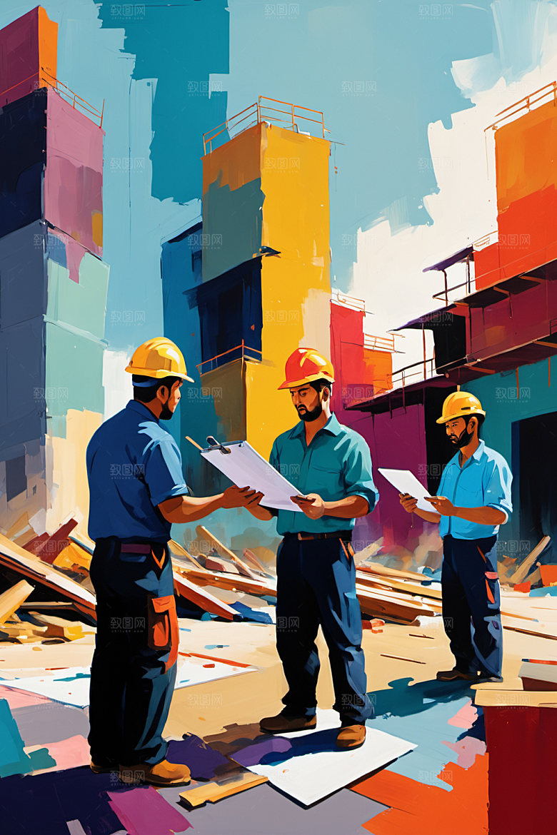 彩色工人人物建设插画