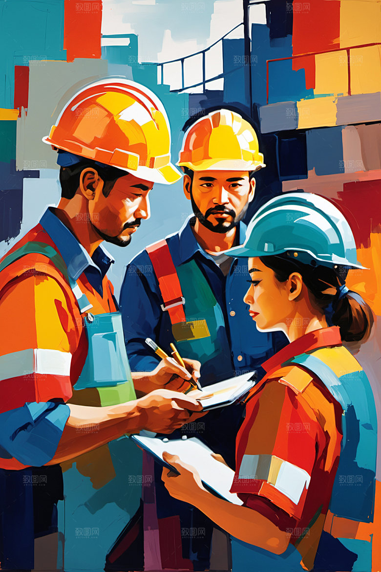 彩色工人人物建设插画