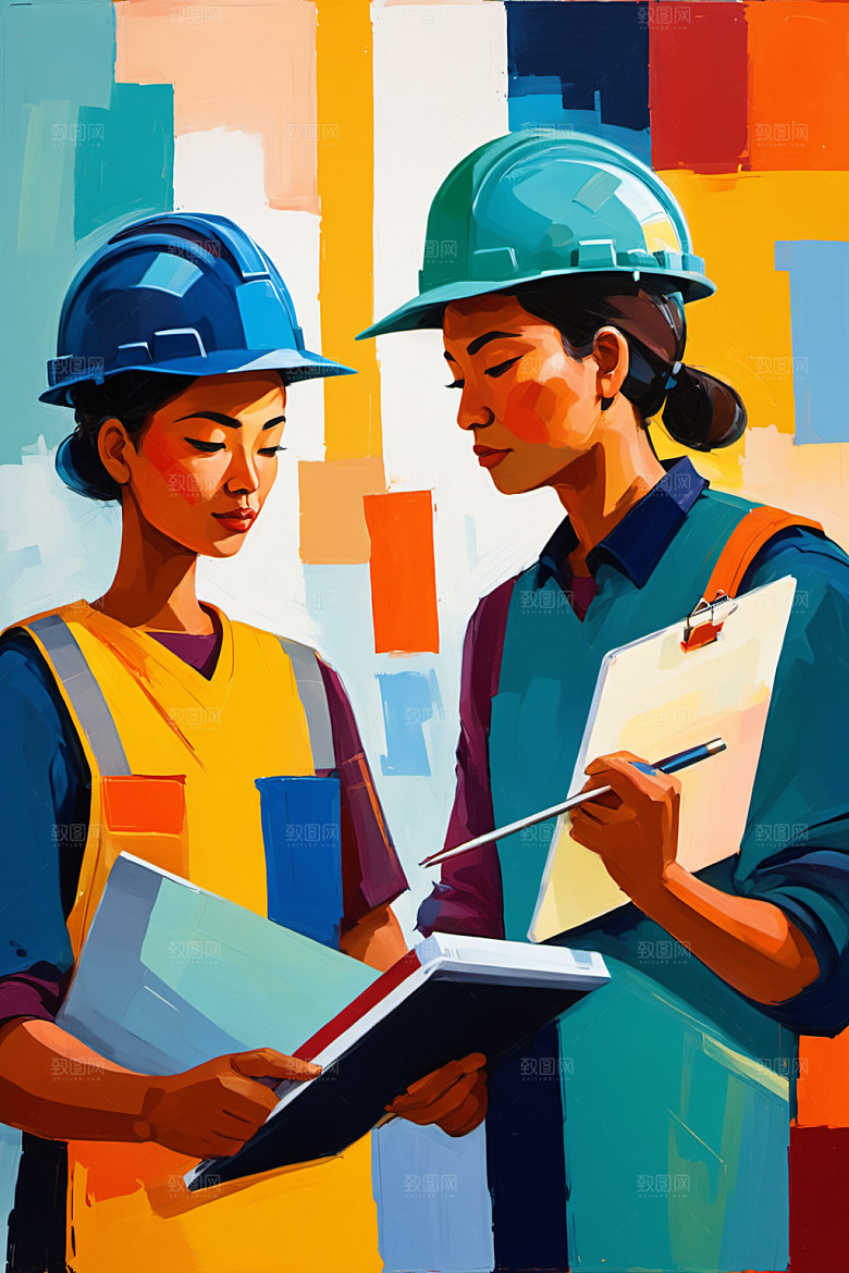 彩色工人工厂建设插画