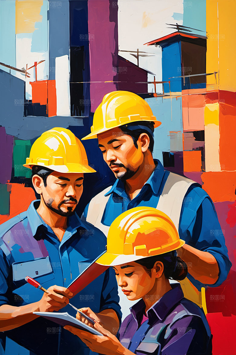 彩色工人人物建设插画