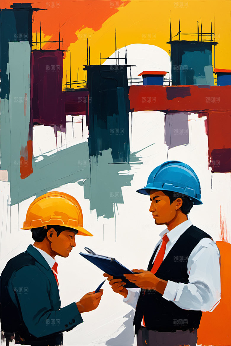 彩色工人建设生产插画