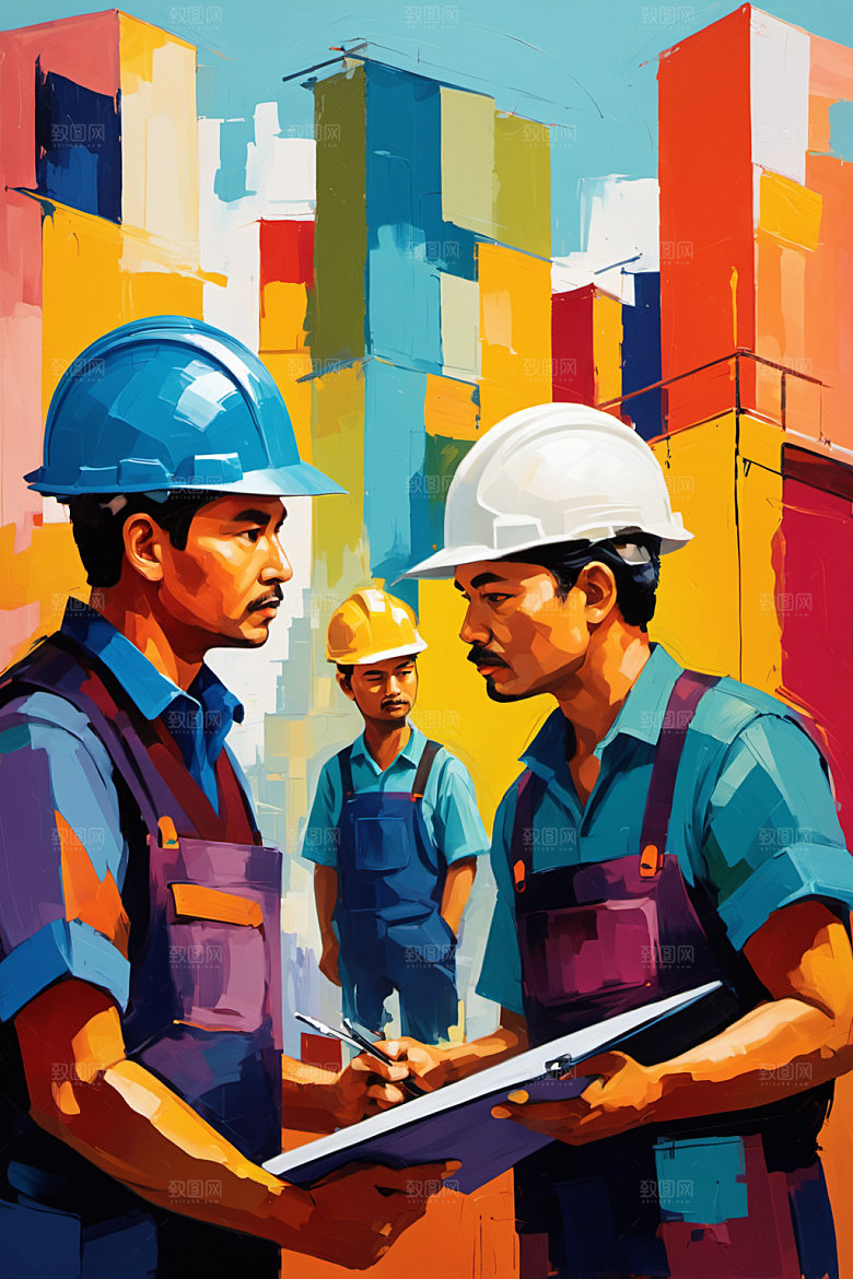 彩色工人建设人物插画