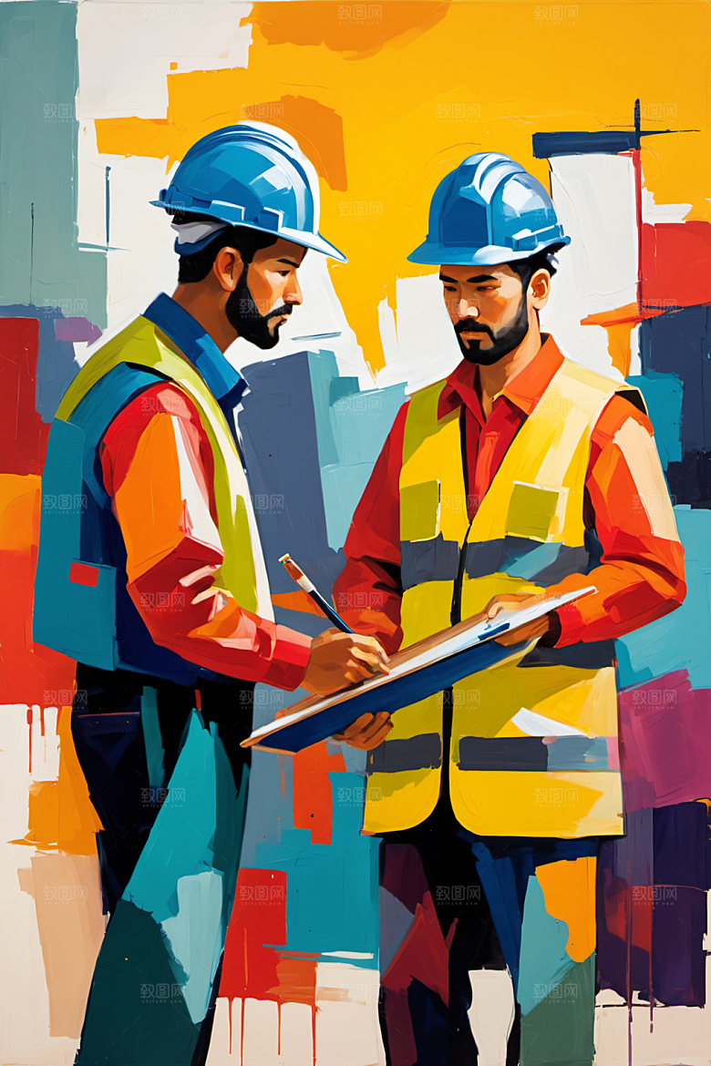 彩色工人建筑人物插画