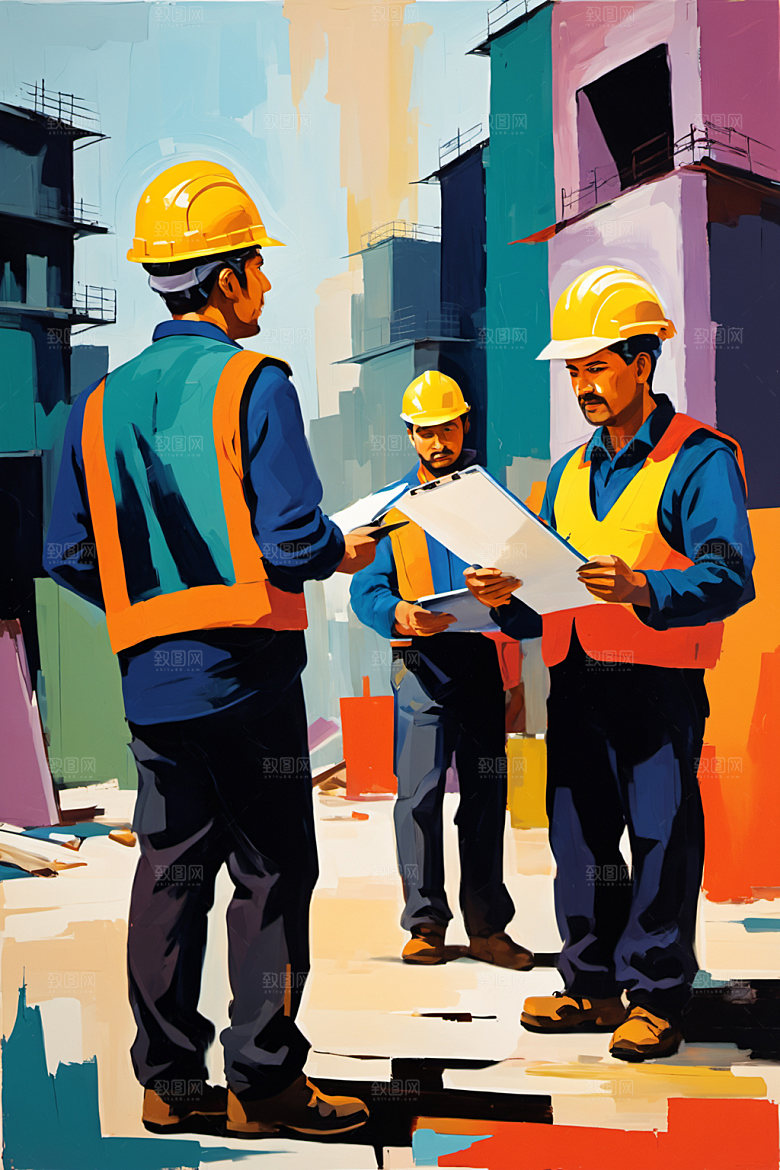 彩色工人建筑人物插画