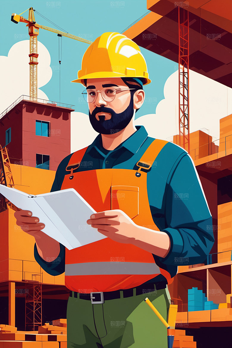 彩色工人人物建设插画
