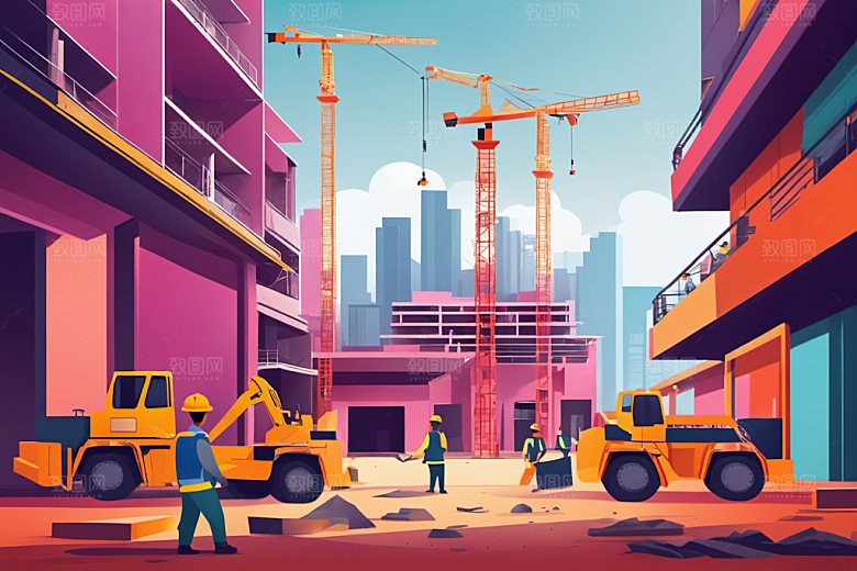 彩色工人建设生产插画
