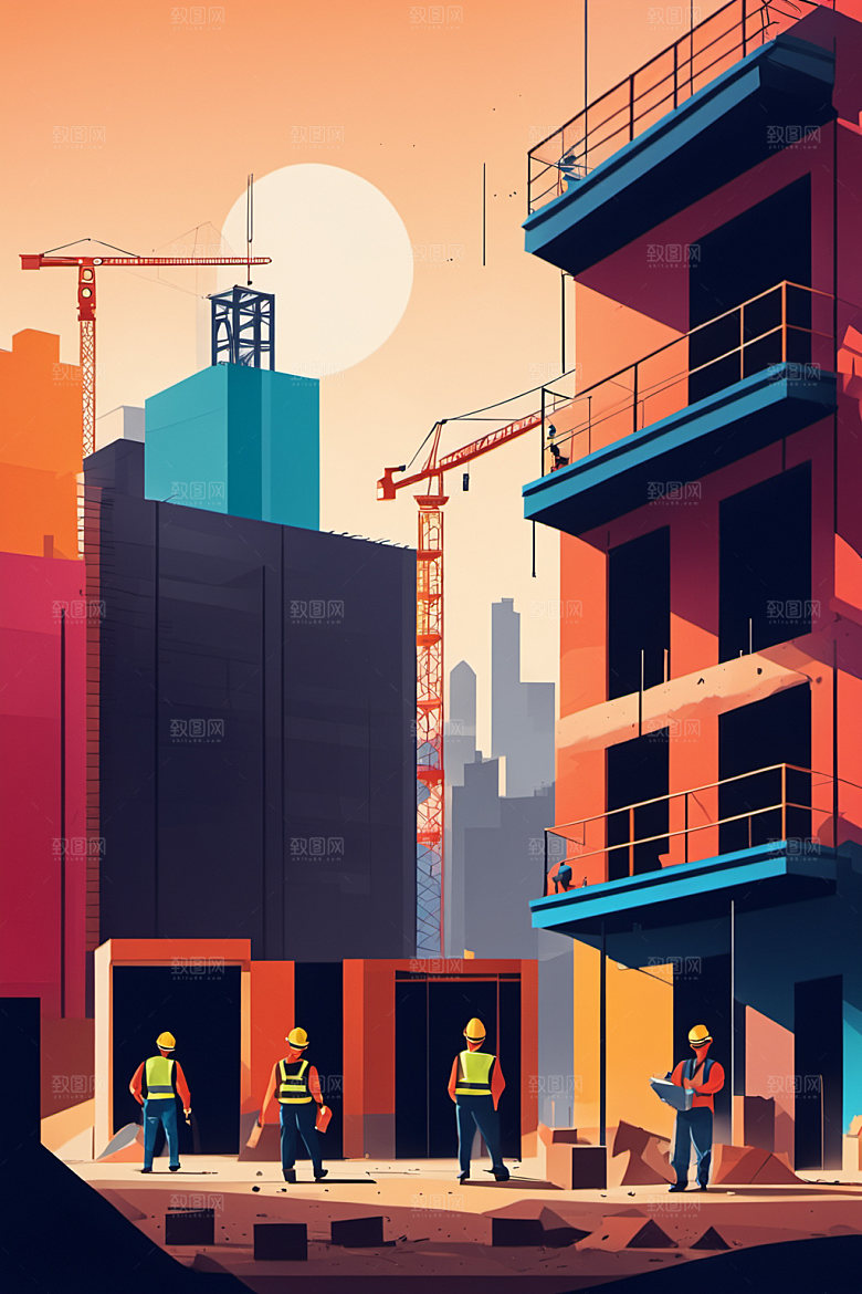 彩色工人人物建设插画