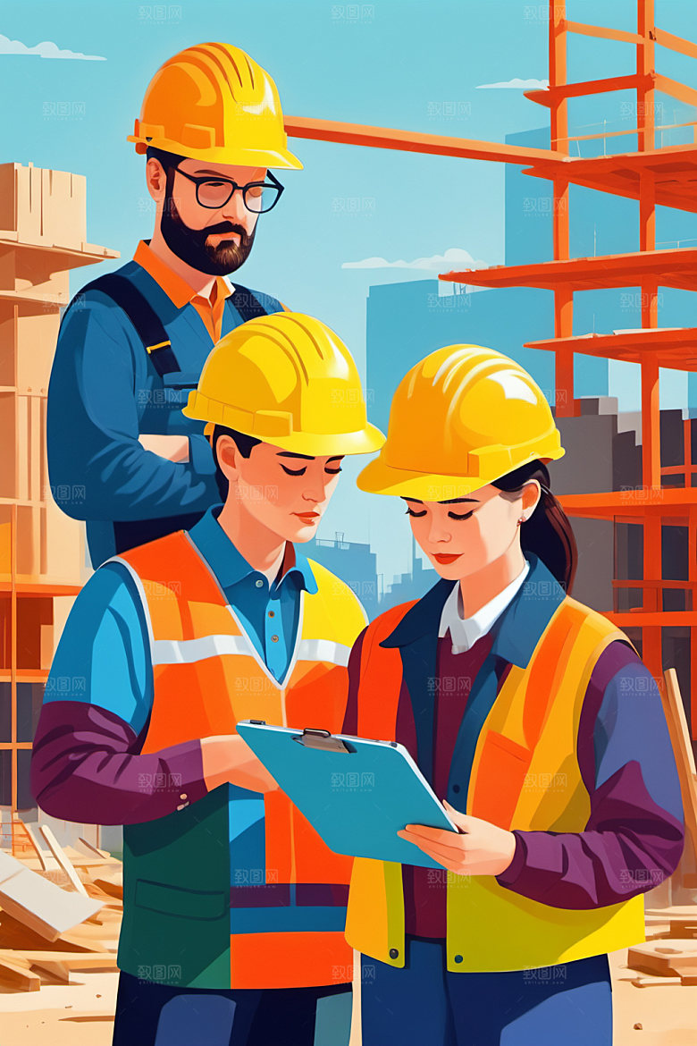 彩色工人人物建设插画