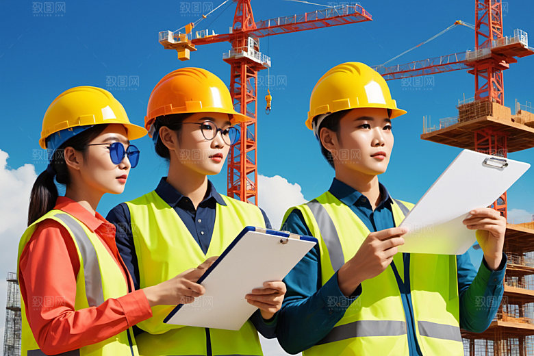 彩色工人建设工地插画