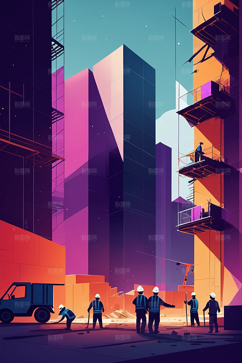 彩色工人艺术生产插画