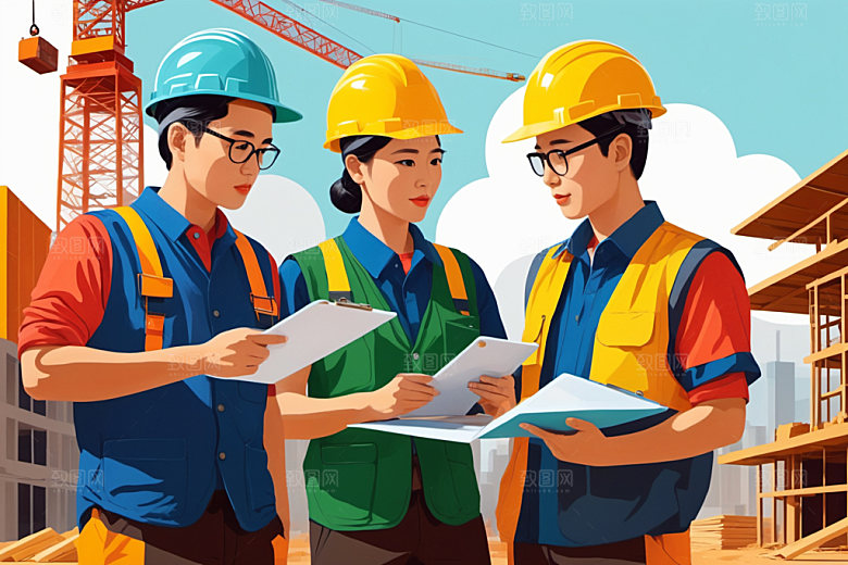 彩色工人建设艺术插画