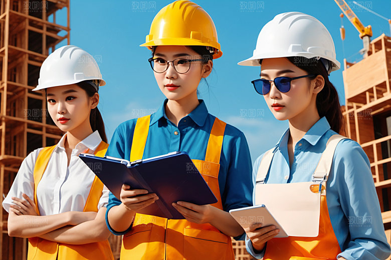 彩色工人涂鸦建筑插画