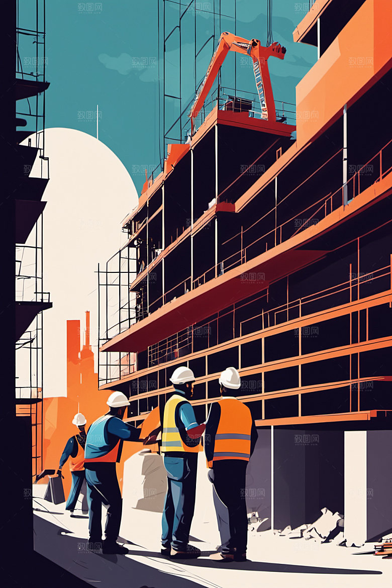 彩色工人人物建设插画