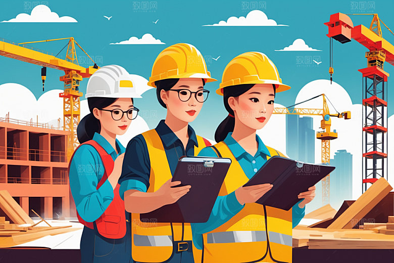 彩色工人工厂人物插画