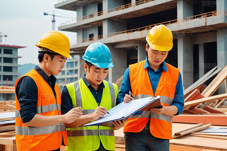 彩色工人建设建筑插画