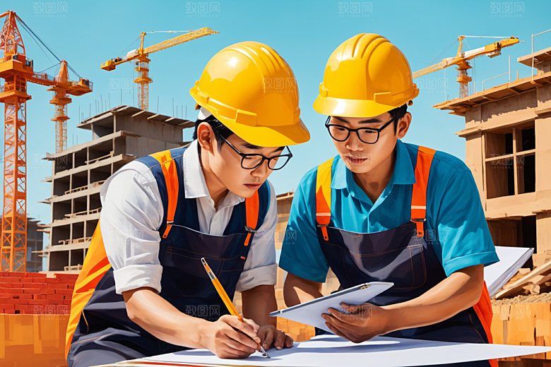 彩色工人工厂建设插画