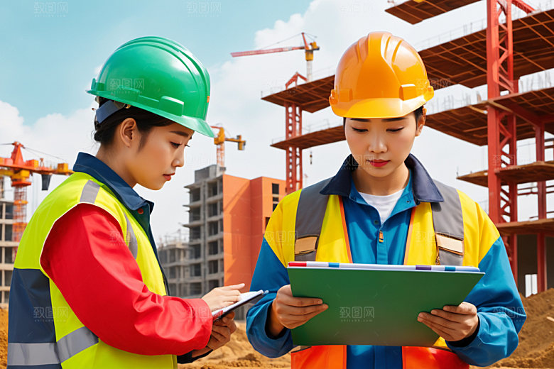 彩色工人工厂建筑插画