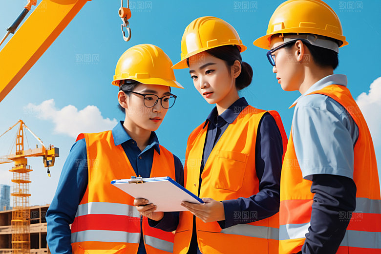 彩色工人建筑建设插画